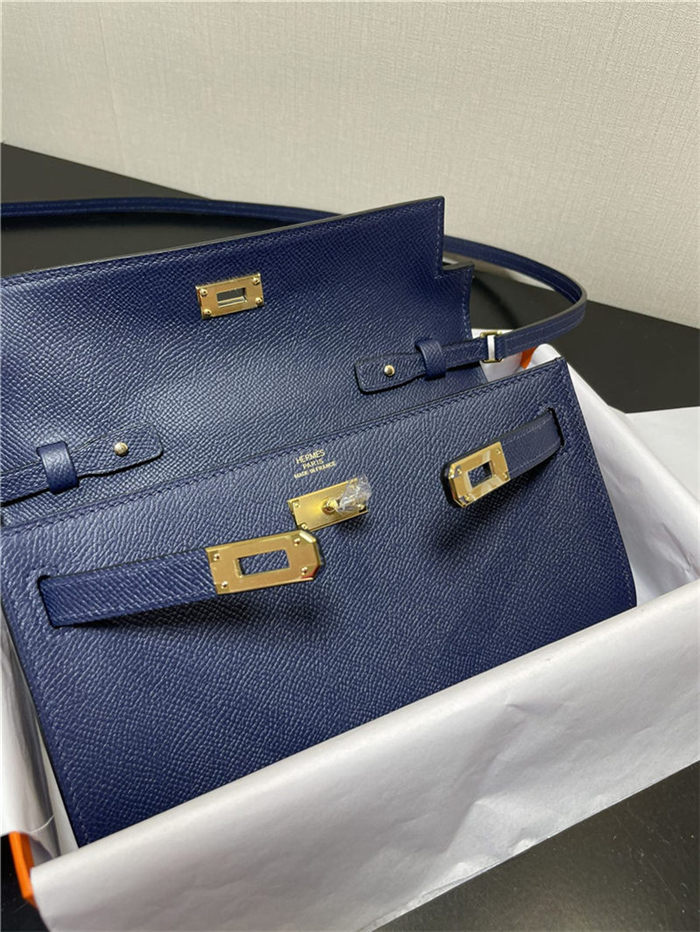 Hermes Kelly Classique To Go wallet Epsom calfskin Navy Blue Gold-Metal WAX High