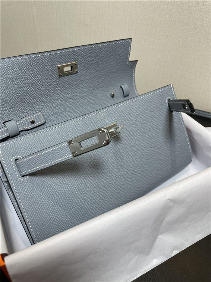 Hermes Kelly Classique To Go wallet Epsom calfskin Grey Blue Silver-Metal WAX High