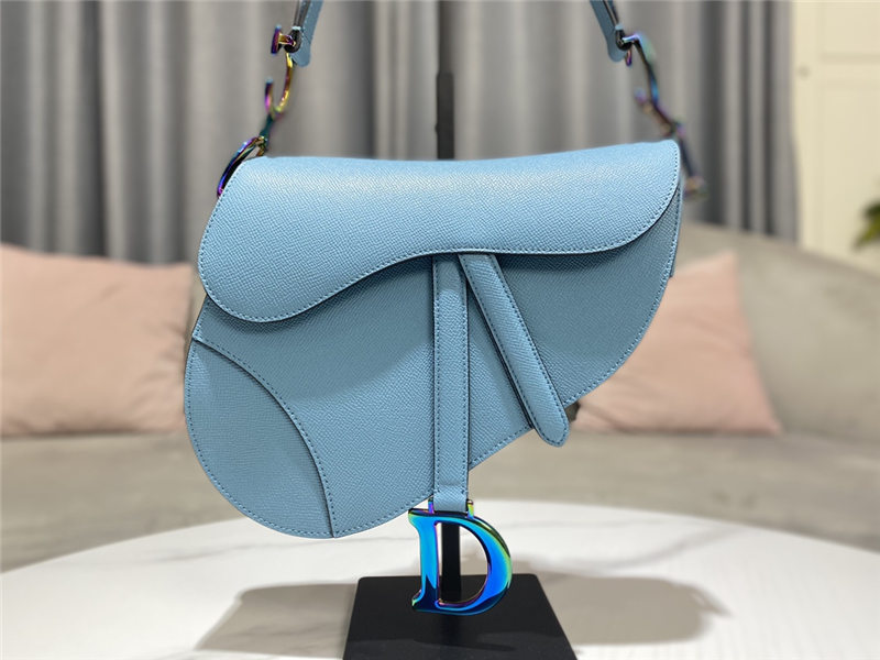 SADDLE BAG Iridescent-finish metal Grained Calfskin Blue High