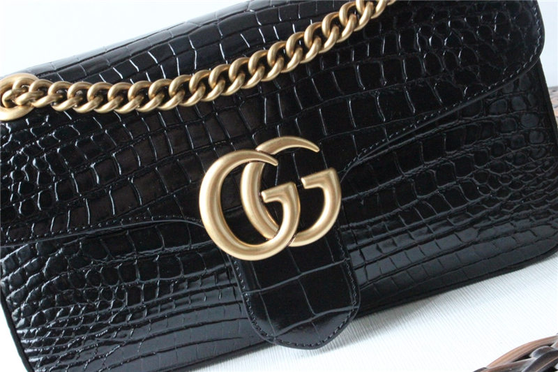 GG Marmont small shoulder bag Crocodile 443497 Black High