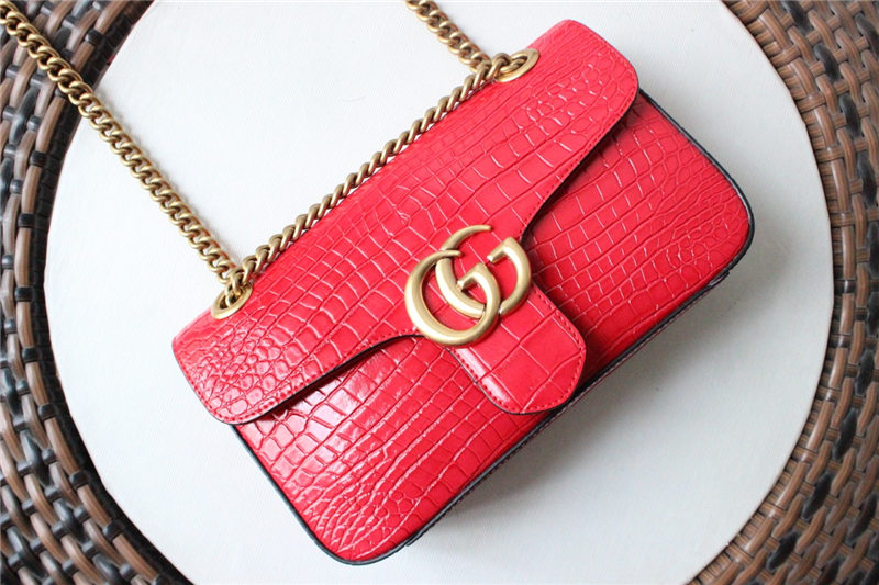 GG Marmont small shoulder bag Crocodile 443497 Red High