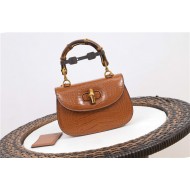 Gucci Bamboo 1947 small top handle bag Crocodile 675797 Brown High