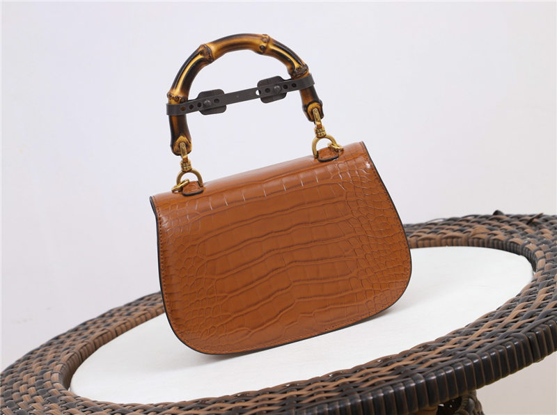 Gucci Bamboo 1947 small top handle bag Crocodile 675797 Brown High