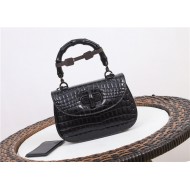 Gucci Bamboo 1947 small top handle bag Crocodile 675797 Black High