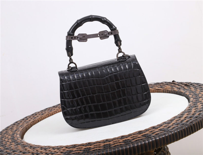 Gucci Bamboo 1947 small top handle bag Crocodile 675797 Black High