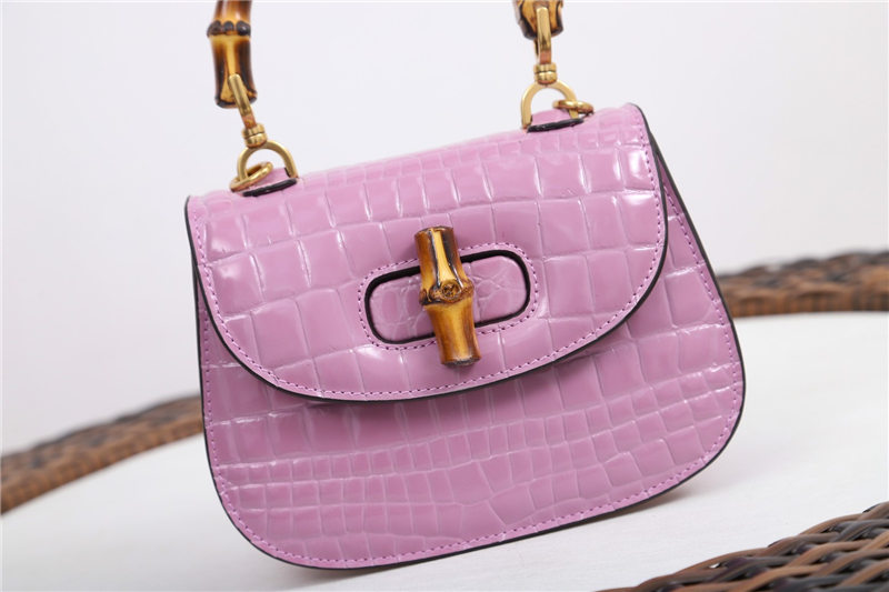 Gucci Bamboo 1947 mini top handle bag Crocodile 686864 Pink High