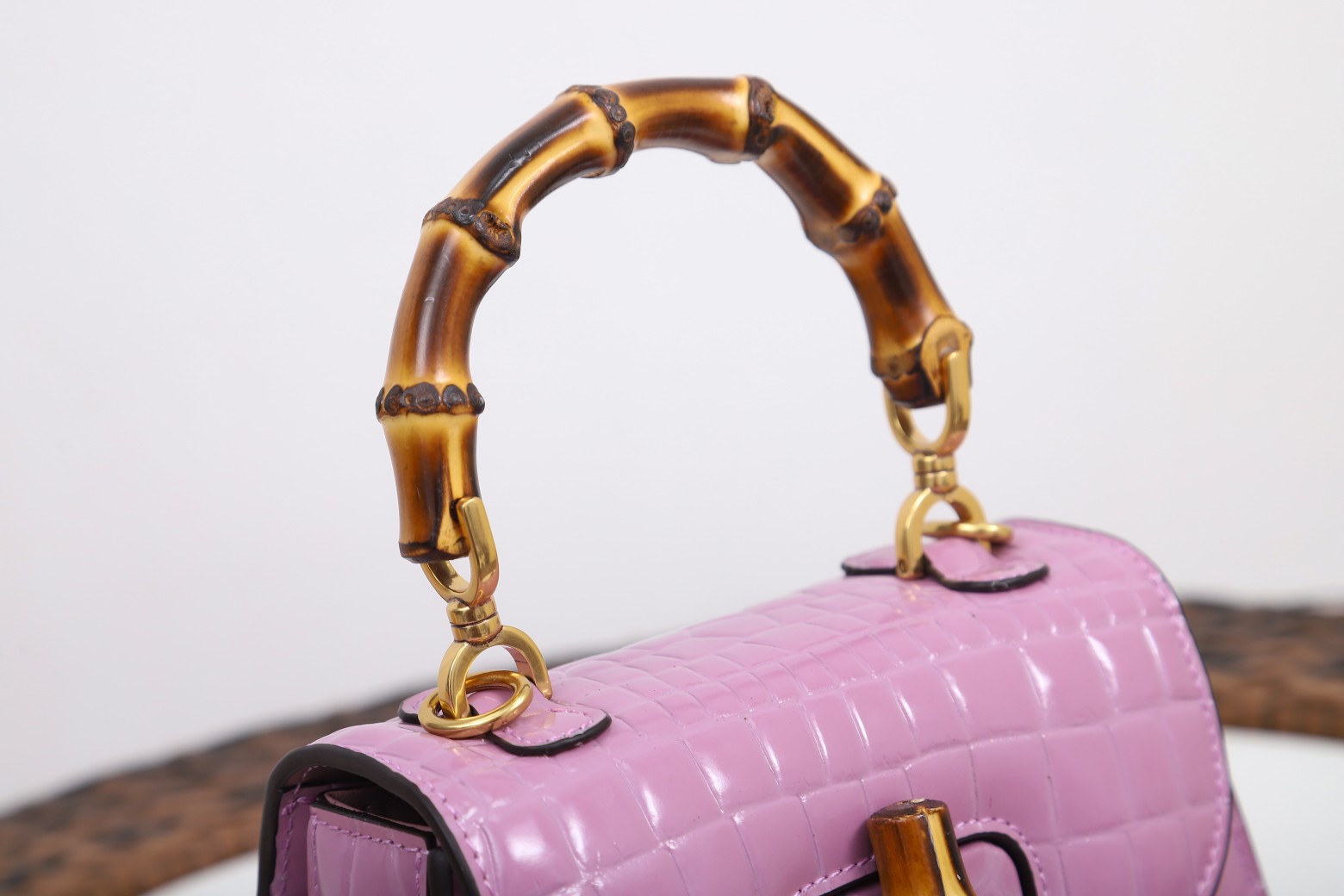 Gucci Bamboo 1947 mini top handle bag Crocodile 686864 Pink High