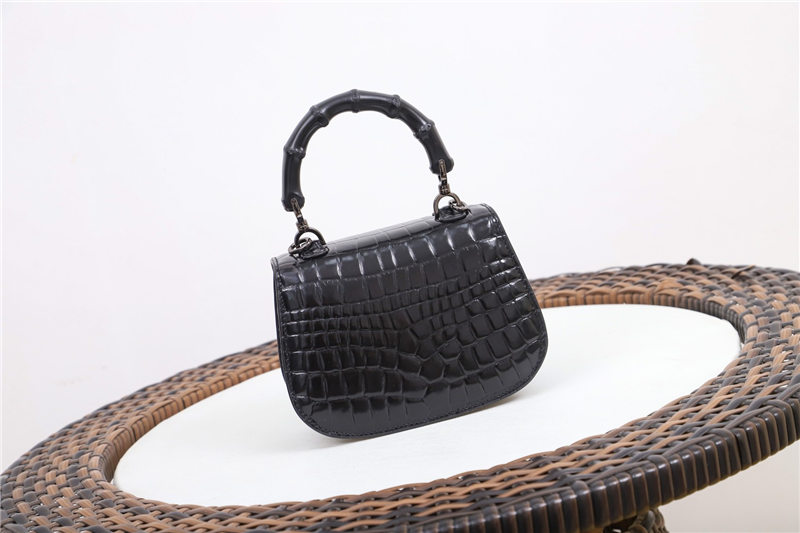 Gucci Bamboo 1947 mini top handle bag Crocodile 686864 Black High