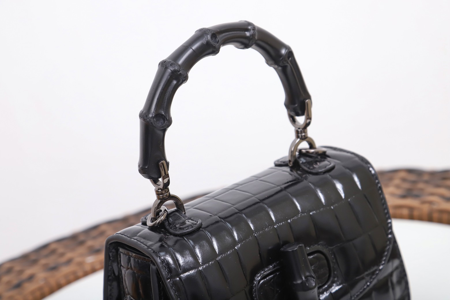 Gucci Bamboo 1947 mini top handle bag Crocodile 686864 Black High