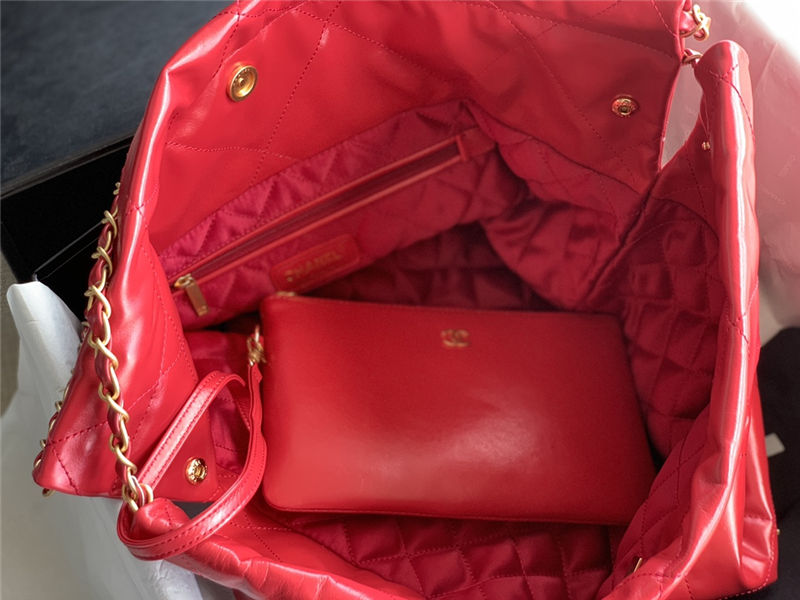 Chanel 22 LARGE HANDBAG Shiny Calfskin & Gold-Tone Metal AS3262 Red High