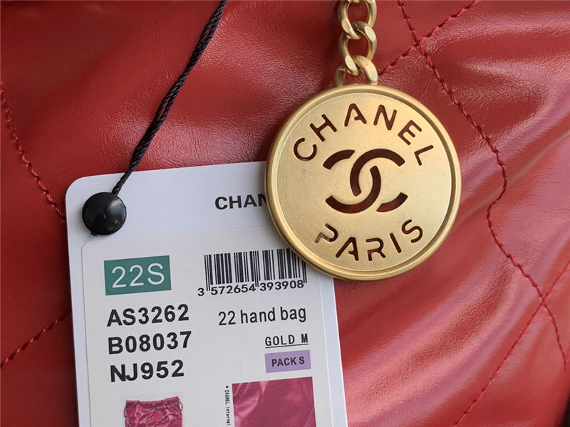 Chanel 22 LARGE HANDBAG Shiny Calfskin & Gold-Tone Metal AS3262 Red High