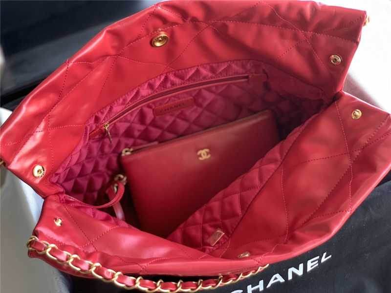 Chanel 22 MEDIUM HANDBAG Shiny Calfskin & Gold-Tone Metal AS3261 Red High