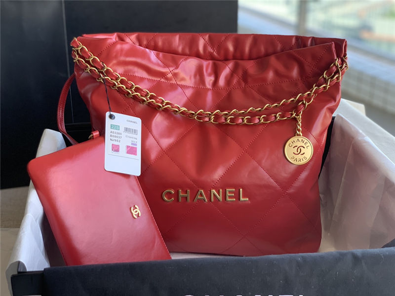 Chanel 22 SMALL HANDBAG Shiny Calfskin & Gold-Tone Metal AS3260 Red High