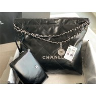 Chanel 22 MEDIUM HANDBAG Shiny Calfskin & Silver-Tone Metal AS3261 Black High