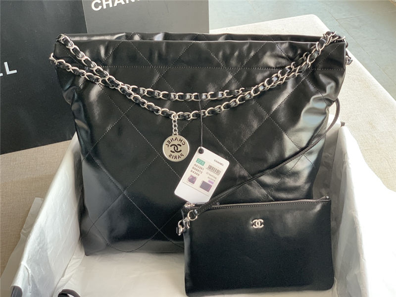 Chanel 22 MEDIUM HANDBAG Shiny Calfskin & Silver-Tone Metal AS3261 Black High