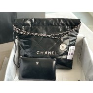 Chanel 22 SMALL HANDBAG Shiny Calfskin & Silver-Tone Metal AS3260 Black High