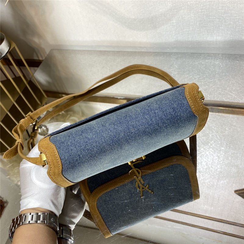 SOLFERINO MEDIUM SATCHEL IN SUEDE AND DENIM High