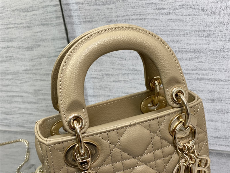 MINI LADY Dior BAG Grained Cannage Calfskin Natural Gold-Metal High