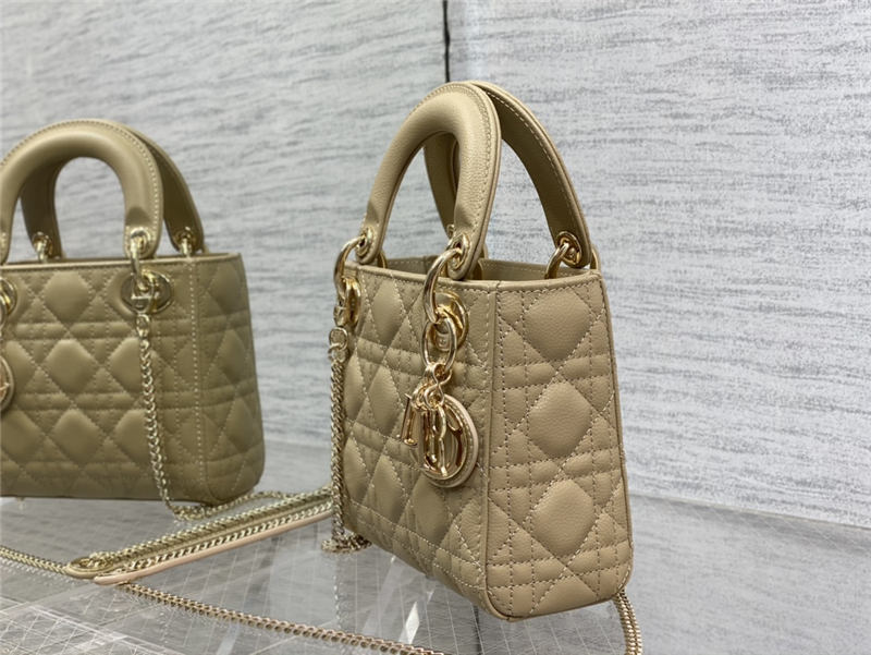 MINI LADY Dior BAG Grained Cannage Calfskin Natural Gold-Metal High