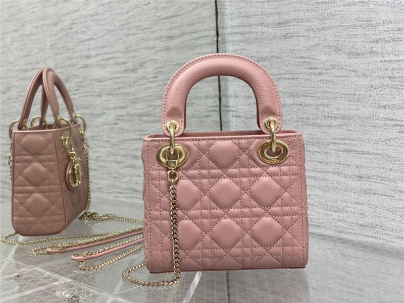 MINI LADY Dior BAG Grained Cannage Calfskin Pink Gold-Metal High