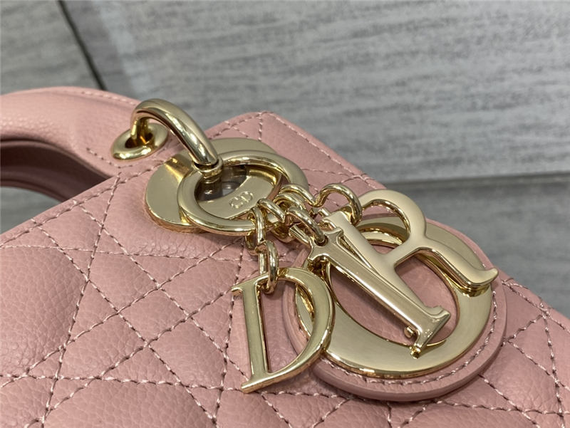 MINI LADY Dior BAG Grained Cannage Calfskin Pink Gold-Metal High