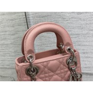 MINI LADY Dior BAG Grained Cannage Calfskin Pink Silver-Metal High