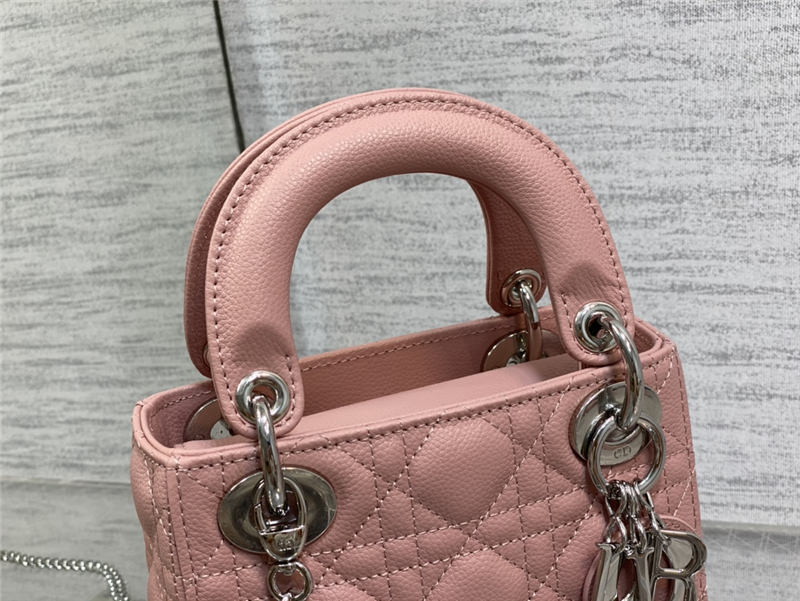 MINI LADY Dior BAG Grained Cannage Calfskin Pink Silver-Metal High