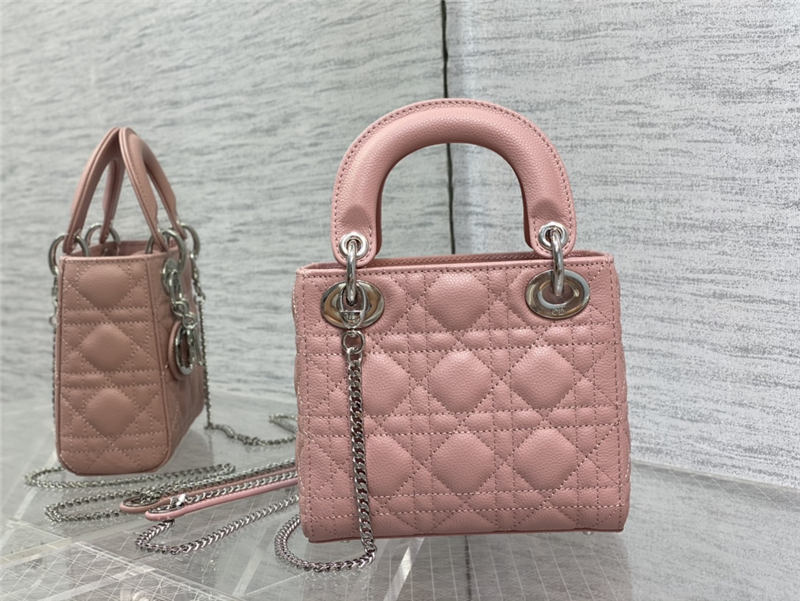 MINI LADY Dior BAG Grained Cannage Calfskin Pink Silver-Metal High