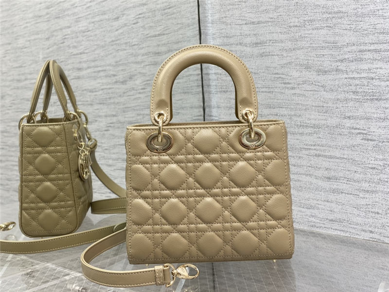 SMALL LADY Dior BAG Grained Cannage Calfskin Natural Gold-Metal High