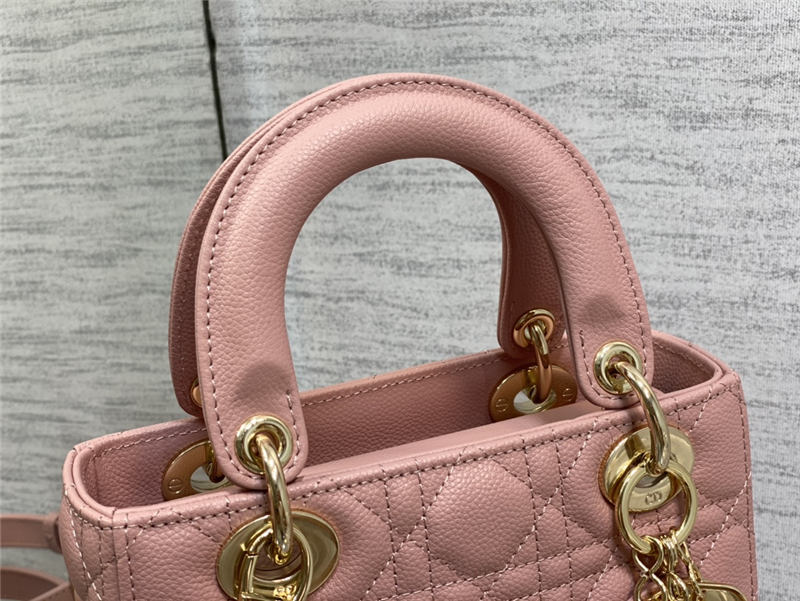 SMALL LADY Dior BAG Grained Cannage Calfskin Pink Gold-Metal High