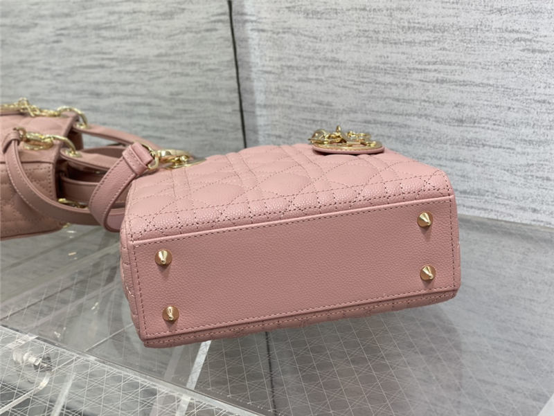 SMALL LADY Dior BAG Grained Cannage Calfskin Pink Gold-Metal High