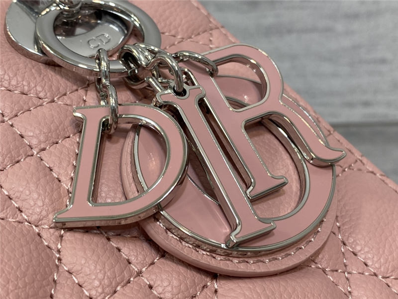 SMALL LADY Dior BAG Grained Cannage Calfskin Pink Silver-Metal High