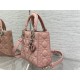 SMALL LADY Dior BAG Grained Cannage Calfskin Pink Silver-Metal High