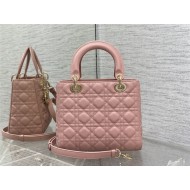 MEDIUM LADY Dior BAG Grained Cannage Calfskin Pink Gold-Metal High