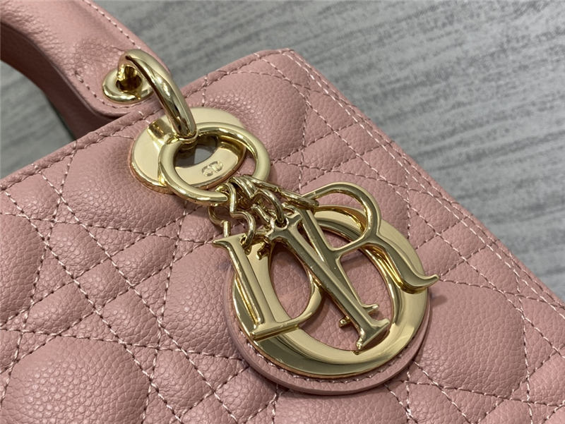 MEDIUM LADY Dior BAG Grained Cannage Calfskin Pink Gold-Metal High