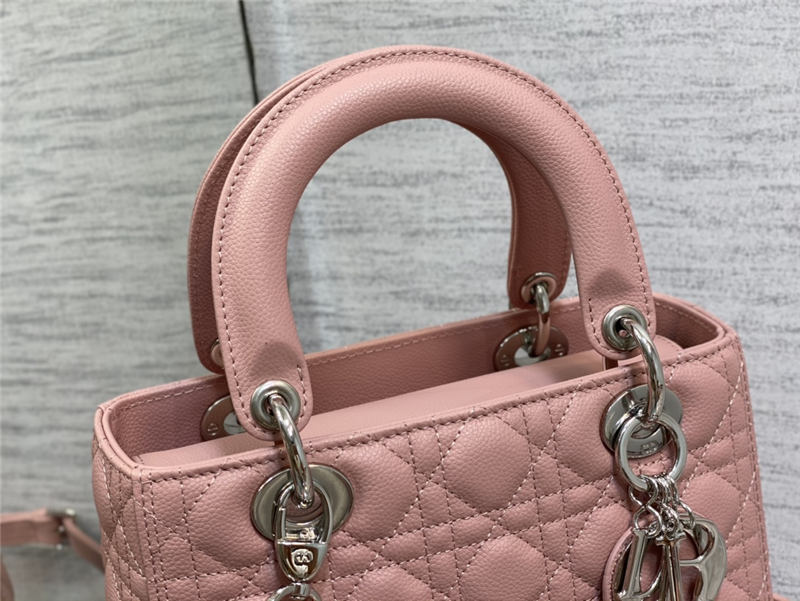 MEDIUM LADY Dior BAG Grained Cannage Calfskin Pink Silver-Metal High