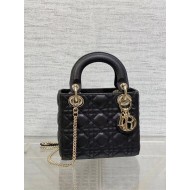 MINI LADY Dior BAG Grained Cannage Calfskin Black Gold-Metal High