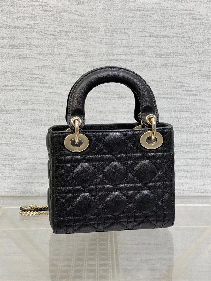 MINI LADY Dior BAG Grained Cannage Calfskin Black Gold-Metal High