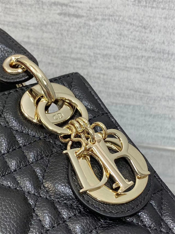 MINI LADY Dior BAG Grained Cannage Calfskin Black Gold-Metal High