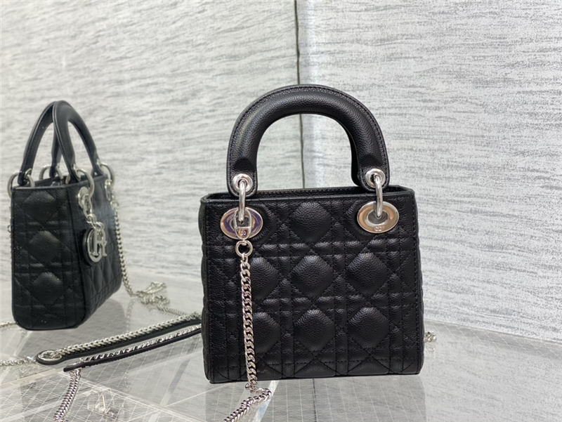 MINI LADY Dior BAG Grained Cannage Calfskin Black Silver-Metal High