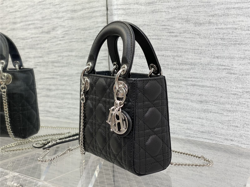 MINI LADY Dior BAG Grained Cannage Calfskin Black Silver-Metal High