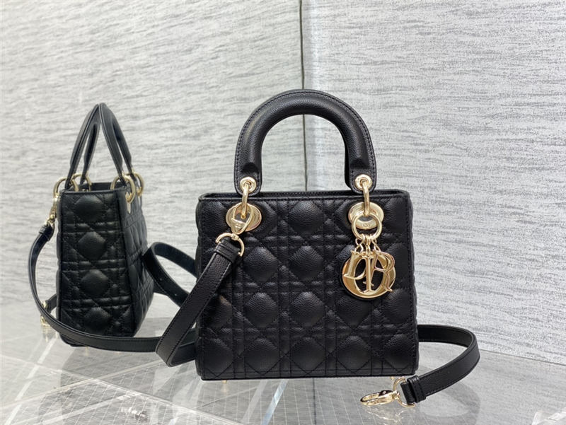 SMALL LADY Dior BAG Grained Cannage Calfskin Black Gold-Metal High