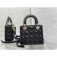 SMALL LADY Dior BAG Grained Cannage Calfskin Black Gold-Metal High