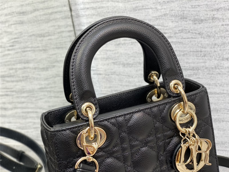 SMALL LADY Dior BAG Grained Cannage Calfskin Black Gold-Metal High