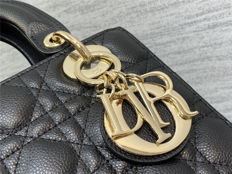 SMALL LADY Dior BAG Grained Cannage Calfskin Black Gold-Metal High