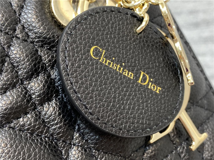 SMALL LADY Dior BAG Grained Cannage Calfskin Black Gold-Metal High