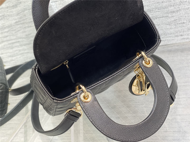 SMALL LADY Dior BAG Grained Cannage Calfskin Black Gold-Metal High