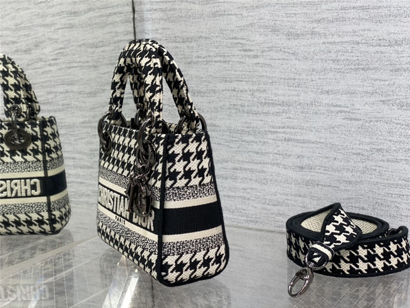 MINI LADY D-LITE BAG Houndstooth Embroidery High