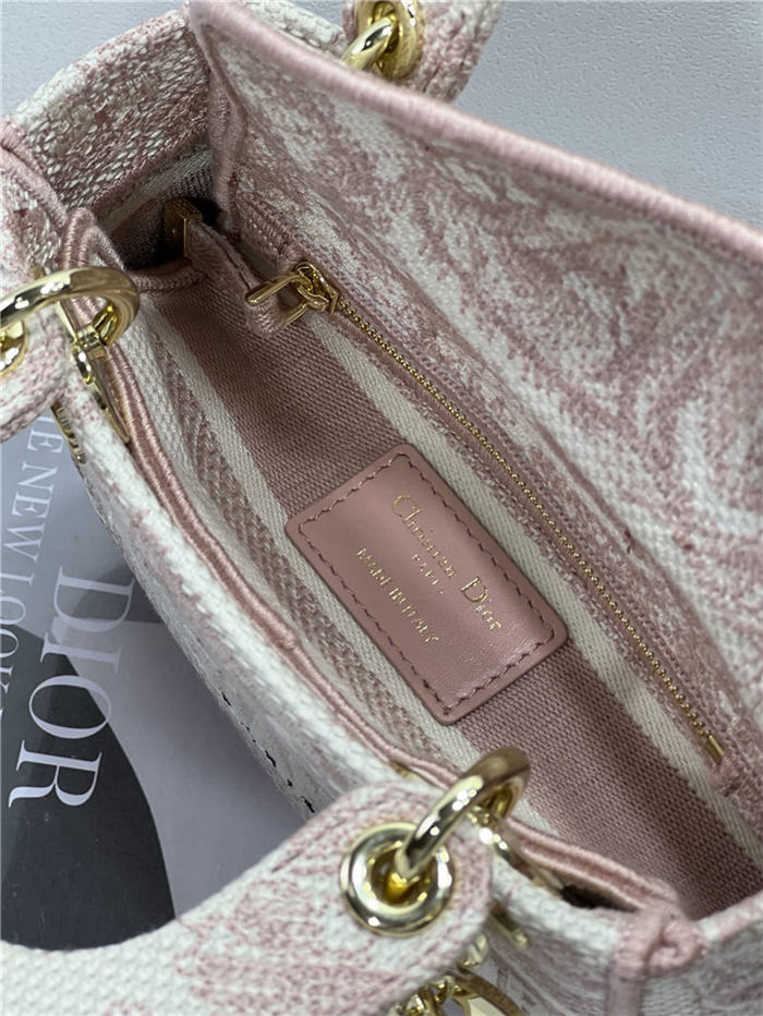 MINI LADY D-LITE BAG Toile de Jouy Embroidery Pink High