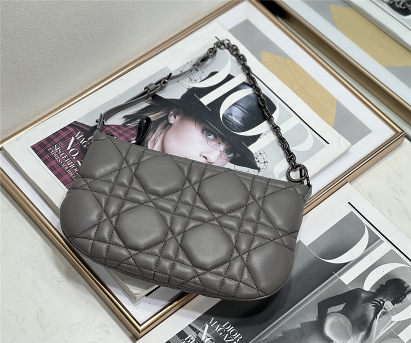 MINI Dior CARO TULIP BAG Quilted Macrocannage Calfskin Grey High